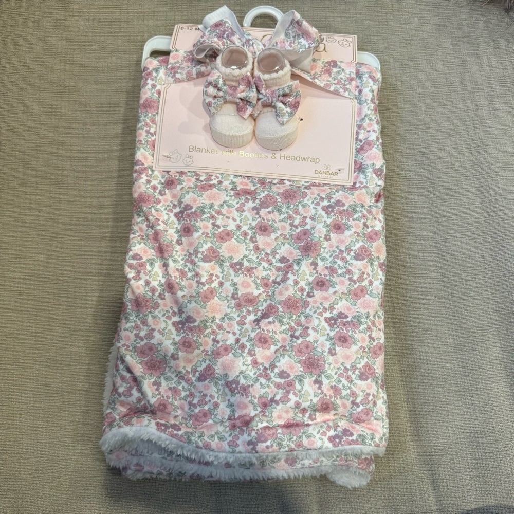 Floral Baby Blanket Set with Booties and Headwrap